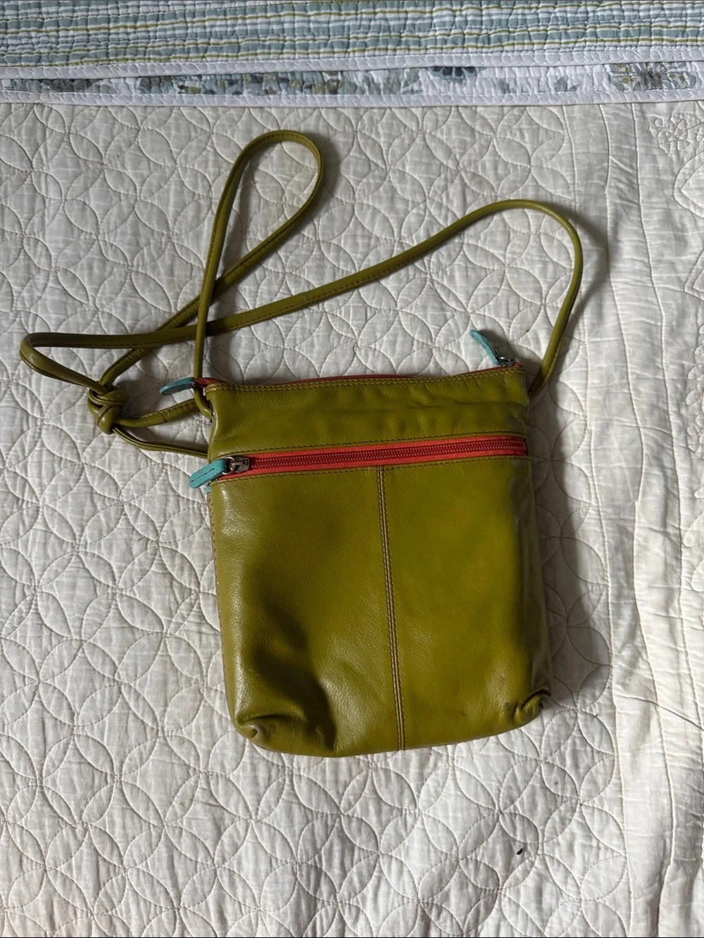 Olive Green Crossbody Bag with Blue Trim